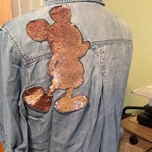 One of a kind Upcycled Denim Button-Up